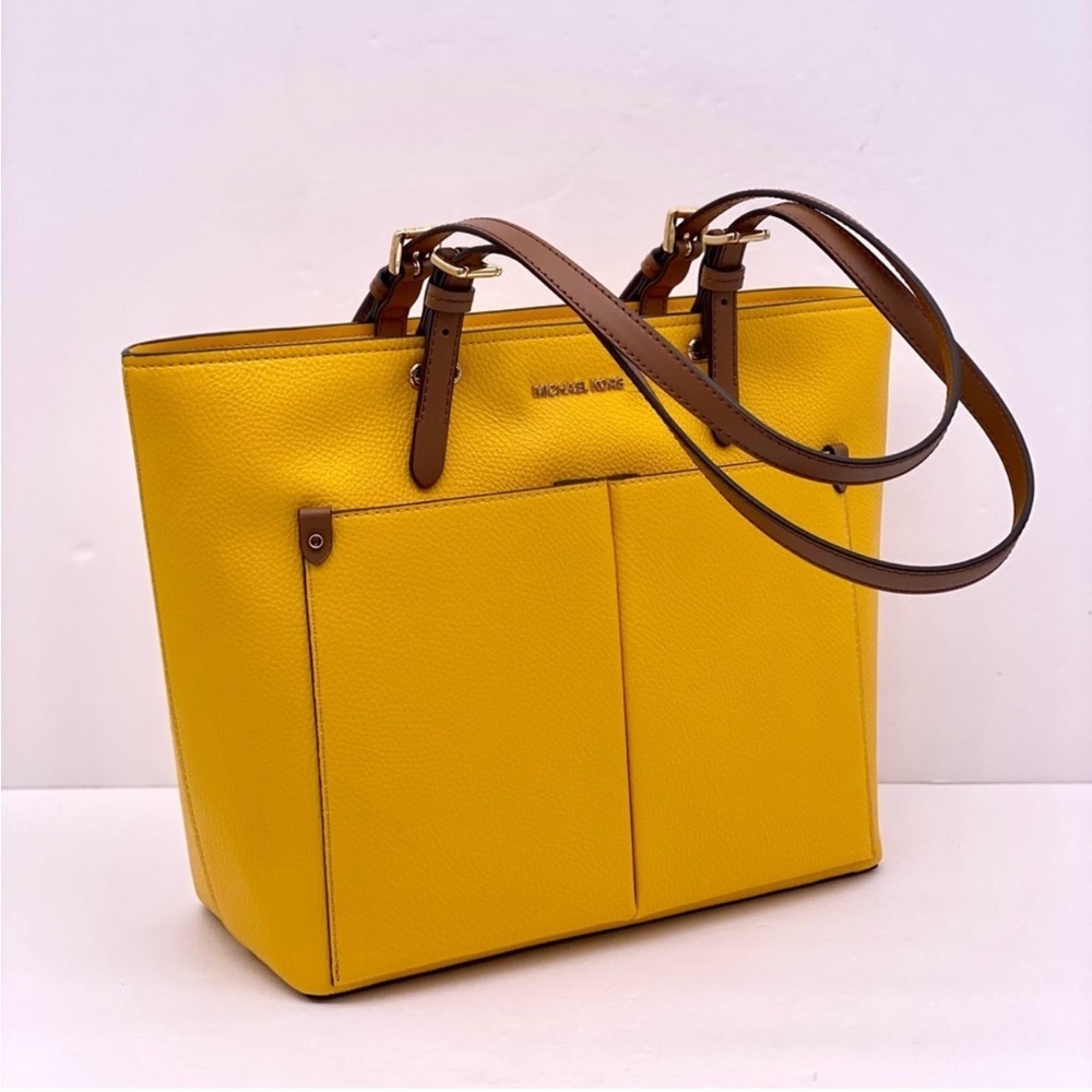 Michael Kors Jet Set Travel Front Double Pocket Shoulder Tote Bag Yellow/Brown - Picture 6 of 9